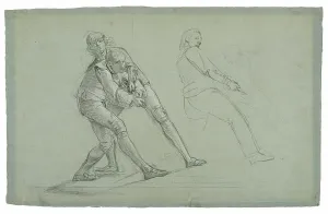 Black And White Chalk Drawings Drucke: Study for The Siege of Gibraltar (Study of Figures Pulling on a Rope)