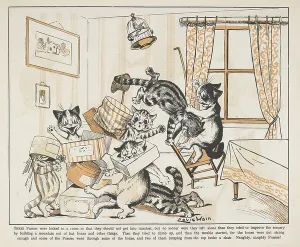 Louis Wain Art Drucke: Cats playing with boxes in a room