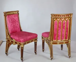 Paar von Stühlen, hergestellt von Morel und Seddon, 1828 (vergoldetes Holz).