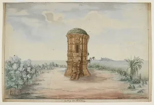 Indonesian Temples Drucke: A view of the W. front of the temple at Jabung (E. Java)