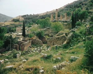 Temple Of Apollo Delphi Drucke: View of Upper Delphi
