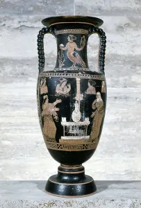 Ancient Greek Amphora Drucke: Python (amphora) with the birth of Venus in egg by Leda