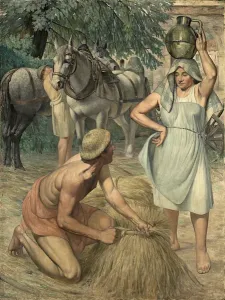Rückkehr aus den Feldern (Triptichon, Seitenpartie), um 1920 - 1930, Öl auf Leinwand