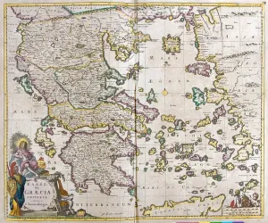 Ancient Greece Engraving Drucke: Map of Greece (etching, 1671)