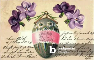 Painted Easter Eggs Drucke: Congratulations Easter, painted Easter egg, violets