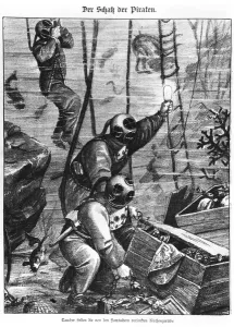 Entdecker finden Schatz der Piraten, 1897 (Lithographie) (schwarz-weiß-Foto)
