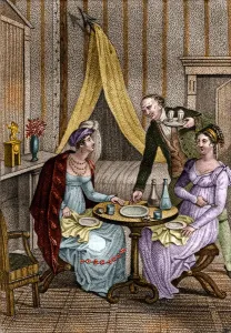 Domestic Scene Painting Drucke: Little dinner. Olympe de Gouges (1748-1793), French woman of letters