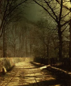 Botanisch Drucke: Eine Straße unter dem Mond, mit zwei Liebenden vor einer Türe