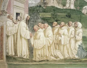 Renaissance Fresco Art Drucke: Benedict drawing forth spring from river