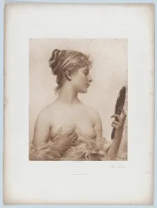 Drucke von XOS7348703 Der Spiegel, 1890 (Photogravur) von Aviat, Jules-Charles (geb. 1844) (nach); 40,3 -- 30,1 cm; Metropolitan Museum of Art, New York, USA Gustav Klimt Drucke: Der Spiegel, 1890 (Photogravur).