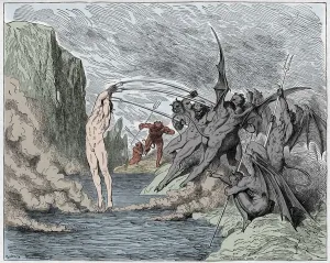 Inferno, Canto 21 : Die Teufel peinigen die Barratoren, Illustration von.