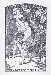 Nordische Mythologie Drucke: Grettir stürzt Thorir den Rotbart