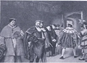 Die Entlassung von Kardinal Wolsey durch König Heinrich VIII., aus Cassells Geschichte der Briten.