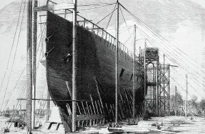 Great Eastern Ship Drucke: The Great Eastern used during the creation of the Atlantic Telegraph, 1850