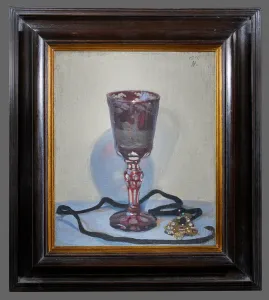 Colourful Oil On Canvas Drucke: The Ruby Glass, Signed and dated upper right, 1919 (oil on canvas board)