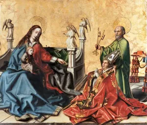 Die Präsentation des Kardinals von Mies an die Jungfrau. Gemälde vom Konrad Witz, um 1444