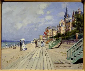Drucke von JLJ4675061 Strand von Trouville Beachmalerei von Claude Monet (1840-1926), 1870 Öl auf Leinwand Abmessungen: 51 x 63 cm Wadsworth Atheneum für Kunst in Hartford Claude Monet Drucke: Kurz vor Trouville Strand, Gemälde von Claude Monet (1840-1926)