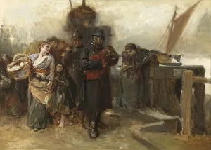 Study for Deserted - a Foundling (Öl auf Leinwand) 2956891 Study for Deserted - a Foundling (Öl auf Leinwand) von Holl, Frank (1845-88); 55,25x76,2 cm; Privatsammlung; (Hinzufügen.info.: Die Szene ist Bankside, die Londoner Docks. Wie Dore und Fildes suchte Holl umher in London nach Motiven. Eines Tages sah er mit einem Künstlerfreund einen Baby verlassenen durch seine Mutter und entdeckt durch einen Polizisten. Er machte eine Radierung der Szene für das Magazin The Graphic an, in dem die Kommentar lief: Die elende Mutter hatte es sorgfältig eingewickelt gelassen hoffend dass jemand es finden würde und lieben wird. Sie selbst hatte beabsichtigt ihr Weltliches zu beenden im dunklen trüben Fluss aber das Anblick ihres Babys in den Armen des Polizisten reawaktiert ihre mütterlichen Instinkte.)