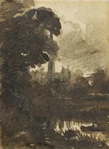British Landscape Artwork Drucke: Salisbury Cathedral from the North-West, c. 1830-39 (brush & brown ink over graphite