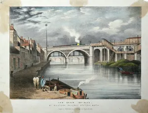 Bogenbrücke, Bahnhof Great Western Railway, Bath um 1840-70 (farbiger Lithograph auf Papier)