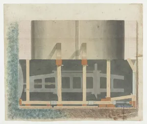 River Thames Architecture Drucke: Section of one of the iron frames comprising the shield, 1836 (watercolour on paper)