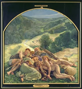 Nacht, zentrales Bild der Goldenen Ära-Triptychon, 1900 (Öl auf Leinwand)