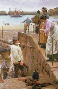 Drucke von Krieg 15905 Zwischen den Wellen von Langley, Walter (1852-1922); Warrington-Museum und Kunstgalerie im chinesischen Warrington in der Grafschaft Cheshire Aquarellbilder Drucke: Zwischen den Wellen