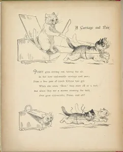 Louis Wain Art Drucke: A carriage and pair. Cats pulling a box on wheels