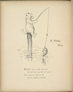 Louis Wain Art Drucke: A cat catching a fish with a rod