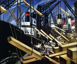 Künstler Drucke: Laden von Holz, Hafen von Southampton, 1916 - 17 (Öl auf Leinwand)