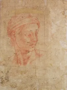 Drucke von BAL42709 Studium eines Kopfes mit roter Bleistift auf Papier von Buonarroti Michelangelo 1475-1564); British Museum London UK; add.info Michelangelo Buonarroti Drucke: Studie eines Kopfes (weißer Bleistift auf Papier)