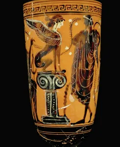 Ancient Egyptian Sphinx Drucke: Oedipus solves the riddle of the sphinx