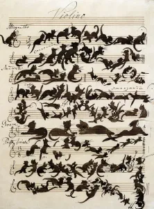 Zeichnungen Drucke: Der Symphonie der Katze, Gemälde von Moritz v. Schwind aus dem Jahr 1868