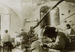 Tuscan Architecture Photos Drucke: Interior of workshop for processing alabaster