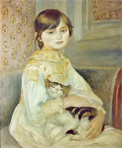 Drucke von XIR69230 Julie Manet mit Katze Impressionistische Gemälde Drucke: Julie Manet mit Katze, 1887 (Öl auf Leinwand)