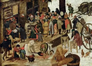 Die Zahlung des Zehnten oder Die Volkszählung in Betlehem. Detail nach dem Jahr 1566 (Öl auf Panel)