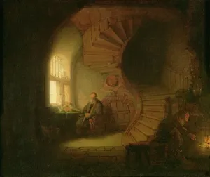 Drucke von Rembrandt Harmensz Rembrandt Drucke: Philosophier im Gebet, 1632 (Öl auf Holz)