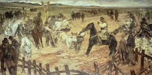 "Markierung junger Stiere in Maremma von Giovanni Fattori (1825-1908), Öl auf Leinwand, 885 cm x175, 1889-1891".