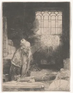 Faust in seinem Studierzimmer beim Anblick eines magischen Scheibens, oder Ein Gelehrter in seinem Studierzimmer, um 1652 (Radierung).