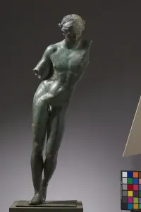 Apollos der Schlangenmörder aus dem Jahr 350 v. Chr., Bronze mit Kupfer- und Steinverzierungen
