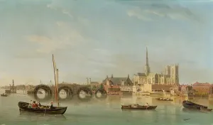 London River Thames Scene Drucke: The Building of Westminster Bridge with an imaginary view of Westminster Abbey, c