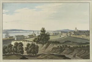 British Landscape Artwork Drucke: Panorama of Woolwich (England) and the river seen from the interior