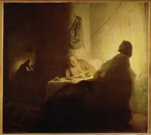 Drucke von ELS9189890 Abendmahl zu Emmaus, 1628 (Papier auf Leinwand gebracht) von Rembrandt Harmensz Rembrandt Drucke: Abendmahl in Emmaus, 1628 (Papier auf Leinwand)