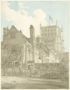 Drucke von 2831241 Bristol Cathedral und eines der Prebendal Houses (Graffiti auf Papier mit Bleistift) von O Neill Hugh (1784-1824) Straßenkunst Graffiti Drucke: Die Bristoler Kathedrale und eine der Präbenhäuser (Stiften mit Stift auf Papier)