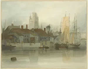Avon River England Drucke: Redcliffe Tower and Back from Ferry Slip, Queen Square, 1826 (pencil & w / c on paper)