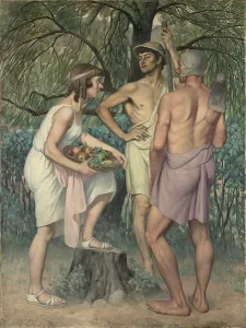 Peasant Life Painting Drucke: Return of the fields (triptych, lateral part), 1920-1930 (oil on canvas)