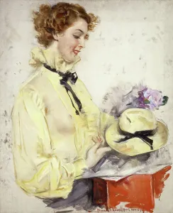 Fashionable Women Drucke: A New Hat, (oil on canvas)