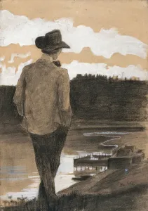 Jüngerer Mann an einem Ufer, 1902 (Gouache, Kohle und Pastell auf Papier).