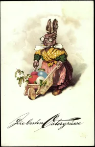 Easter Bunny Drucke: Congratulations Easter, Bunny with Easter eggs, Linden branch