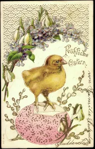 Happy Easter Drucke: Embossing Happy Easter, Chick on an Easter egg